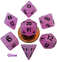 FanRoll Dice (MDG): 7 Set Polyhedral 10mm Mini Glow-in-the-Dark Purple 4307